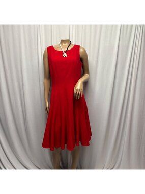 Calvin Klein Red Sleeveless Fit and Flare Dress Womens Sz 8 Classic Office Party